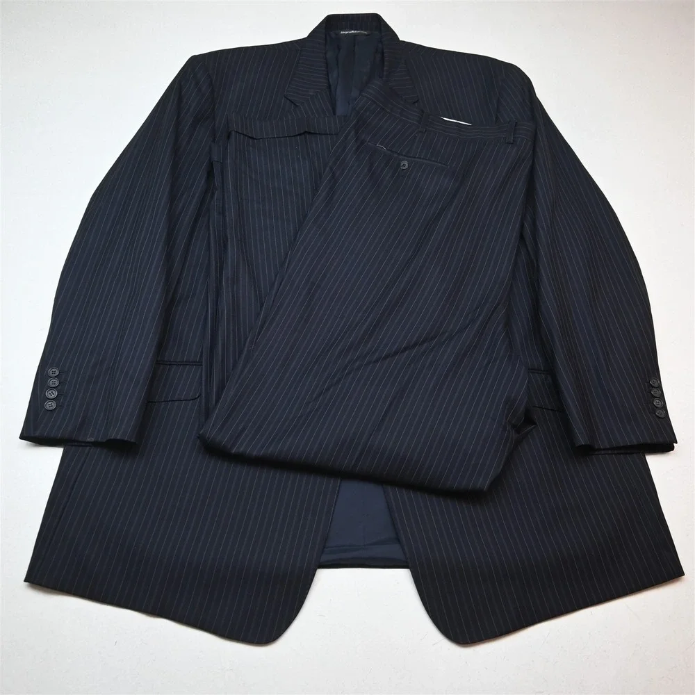 Coppley 52L 48x34 Navy Blue Wool Cashmere Striped Mens Jacket Pants Suit